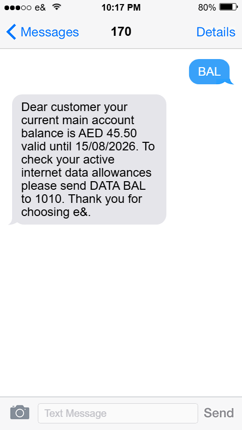 Etisalat Balance Check via SMS