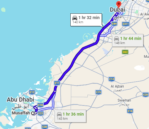 The E102 Route from Mussafah To Al Jafiliya