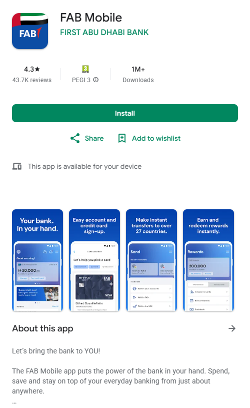 Ratibi Card Salary Check via FAB Mobile App