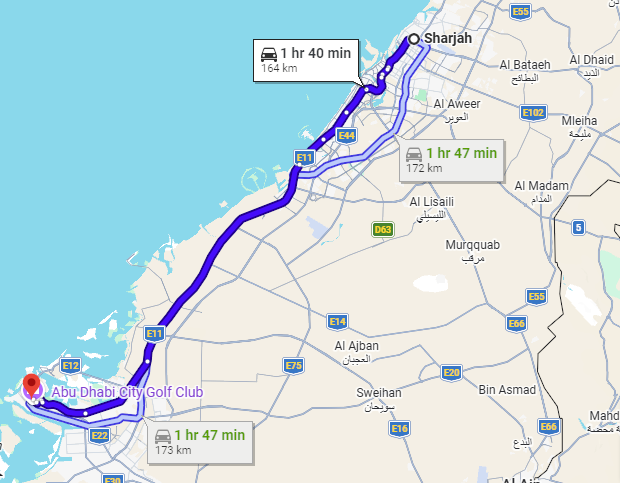 Sharjah to Abu Dhabi Google Maps Location