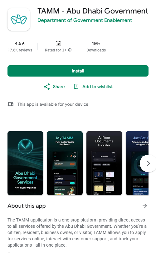 Abu Dhabi Traffic Fines Check via TAMM Abu Dhabi Government Official App